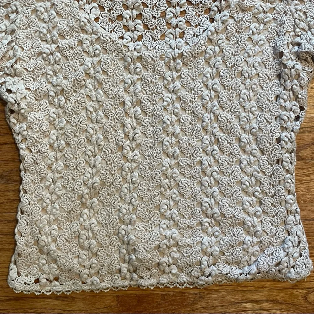 Free People Rosehip Mink Nude Knit Crochet Bell Sleeve Top S